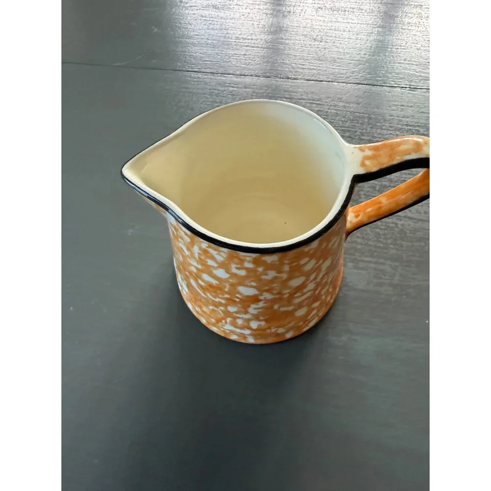 Stangl Town & Country Orange Spongeware Covered Sugar Bowl & Creamer Set